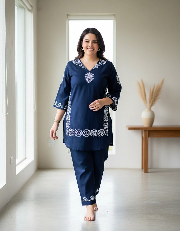 Navy Blue Chikankari Co-Ord Set -Custom Made