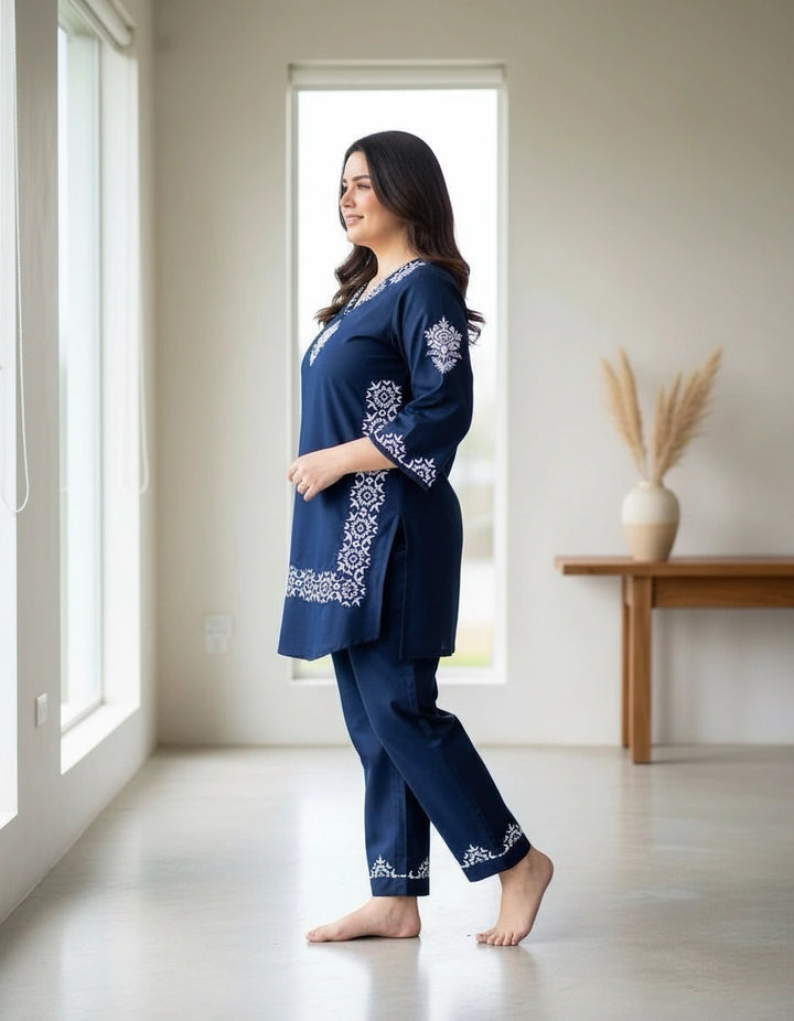 Navy Blue Chikankari Co-Ord Set -Custom Made