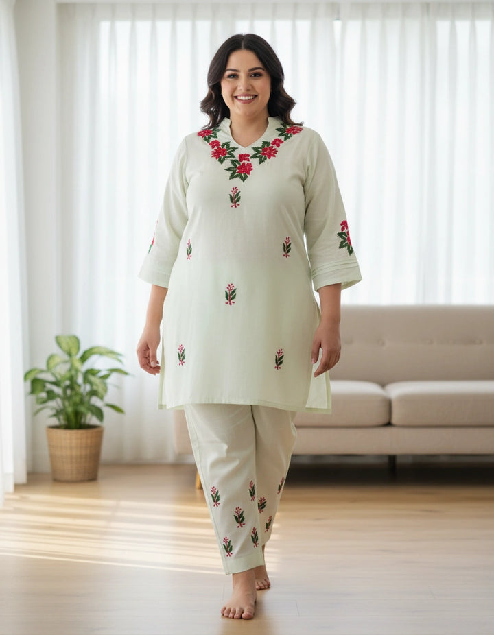 Pista Green Chikankari Co-Ord Set -Custom Made