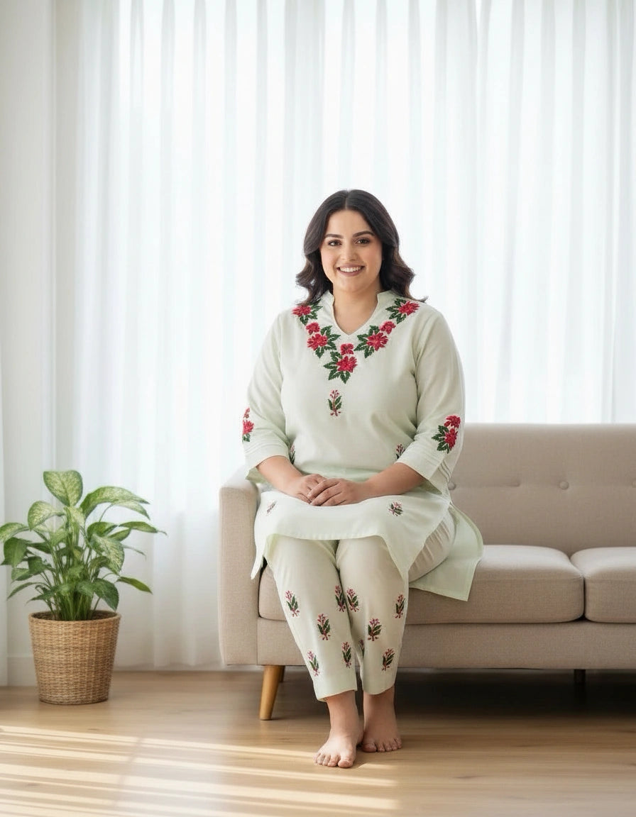Pista Green Chikankari Co-Ord Set -Custom Made