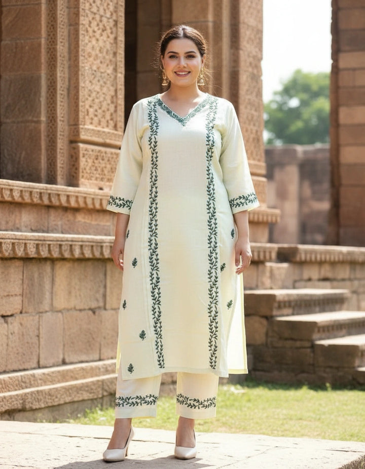 Lemon Green Chikankari Co-ord set -Custom Made