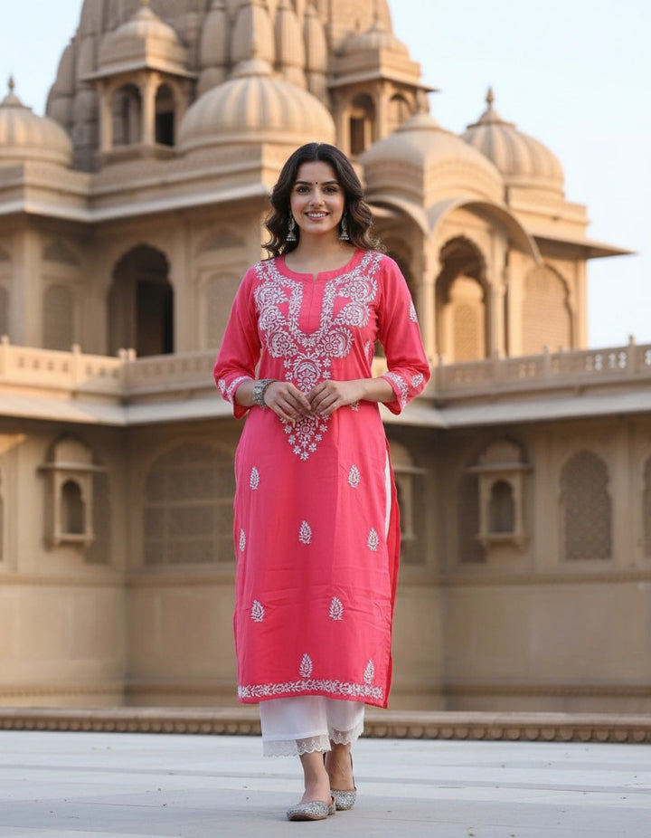 Peach Reyon  Chikankari Kurta