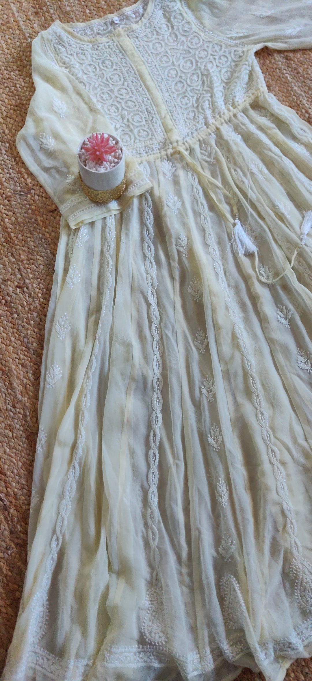 Lime yellow Pure Georgette Chikankari Anarkali