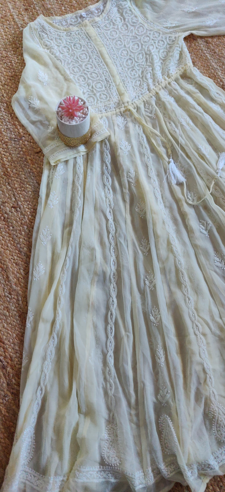 Lime yellow Pure Georgette Chikankari Anarkali