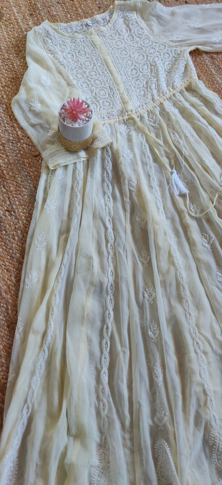 Lime yellow Pure Georgette Chikankari Anarkali