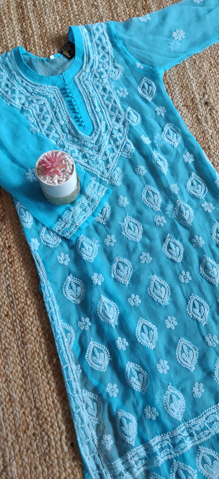 Blue Georgette Chikankari kurta