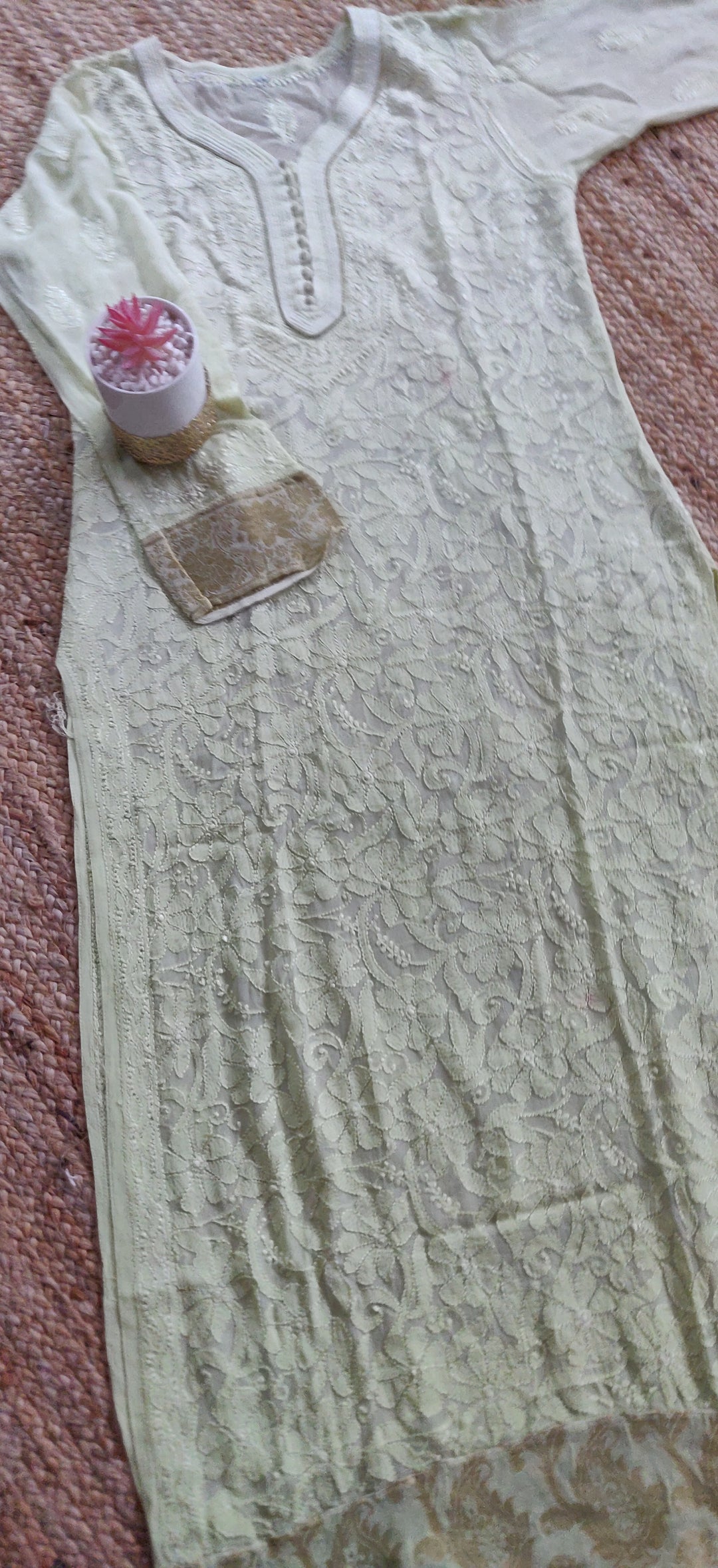 Lime green Pure Georgette Chikankari kurta