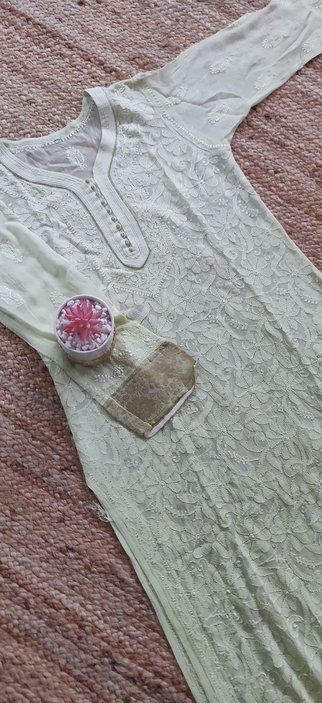 Lime green Pure Georgette Chikankari kurta