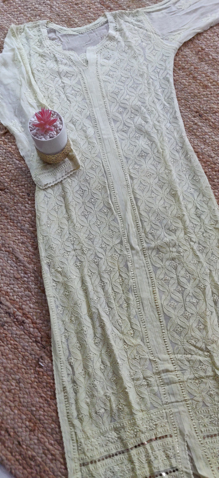 Lime green Pure Georgette Chikankari kurta