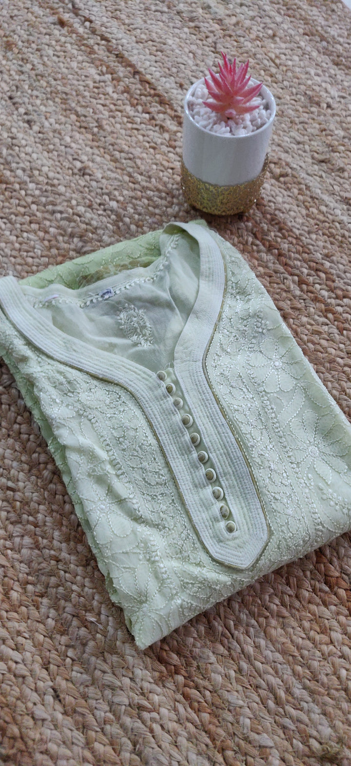 Lime green Pure Georgette Chikankari kurta
