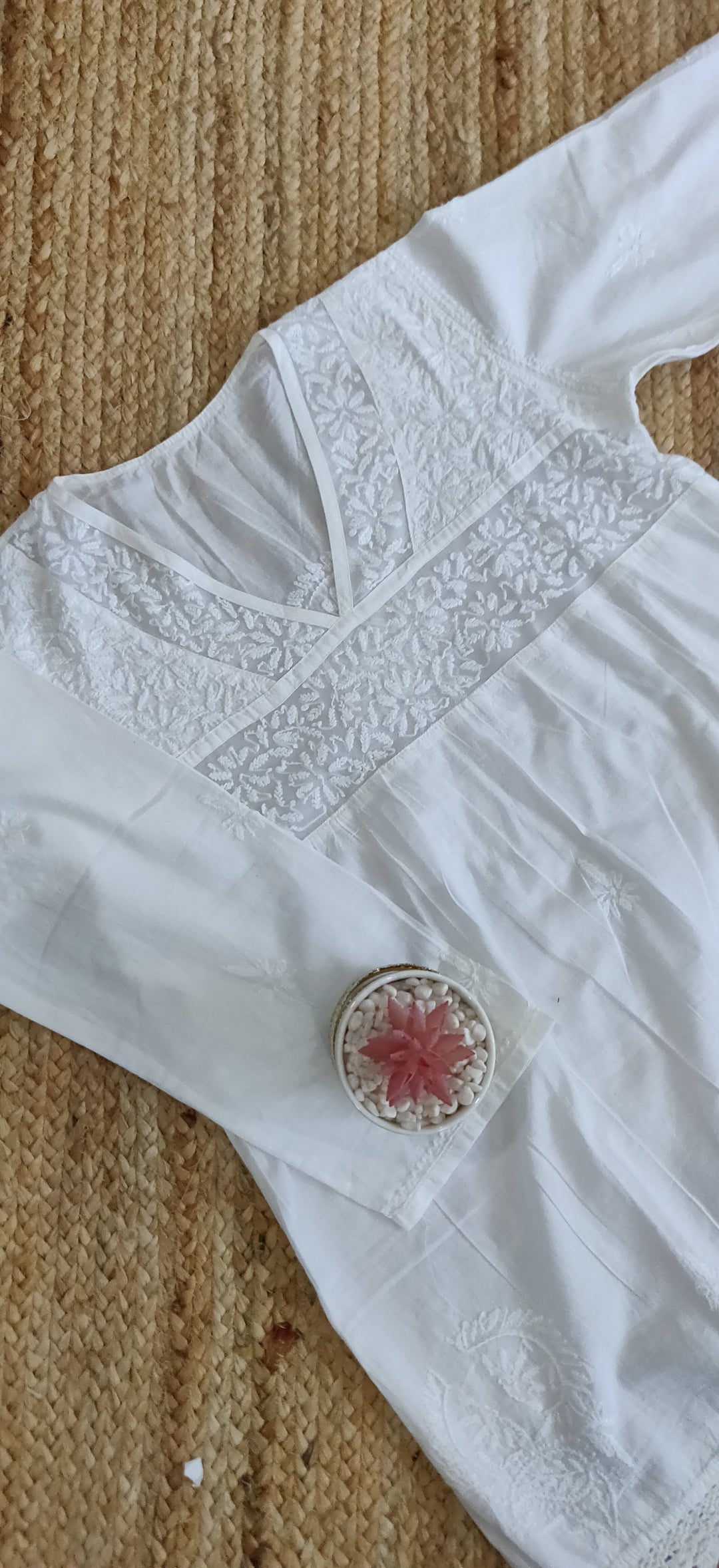 White Cotton Chikankari Short kurta
