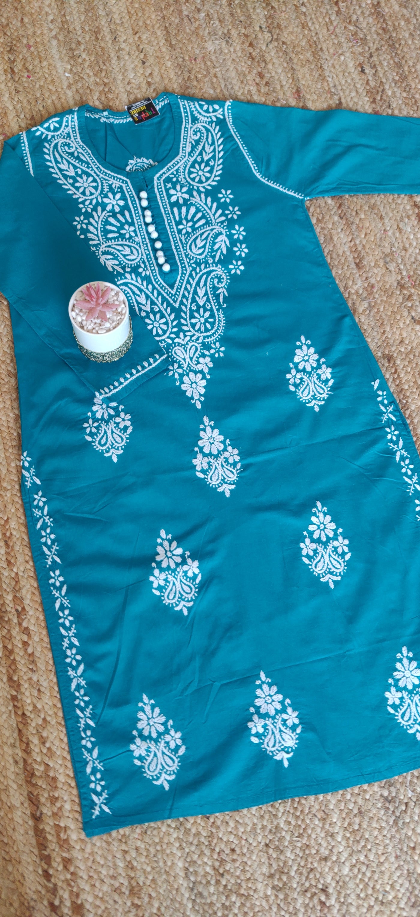 See Blue Cotton Chikankari Kurta