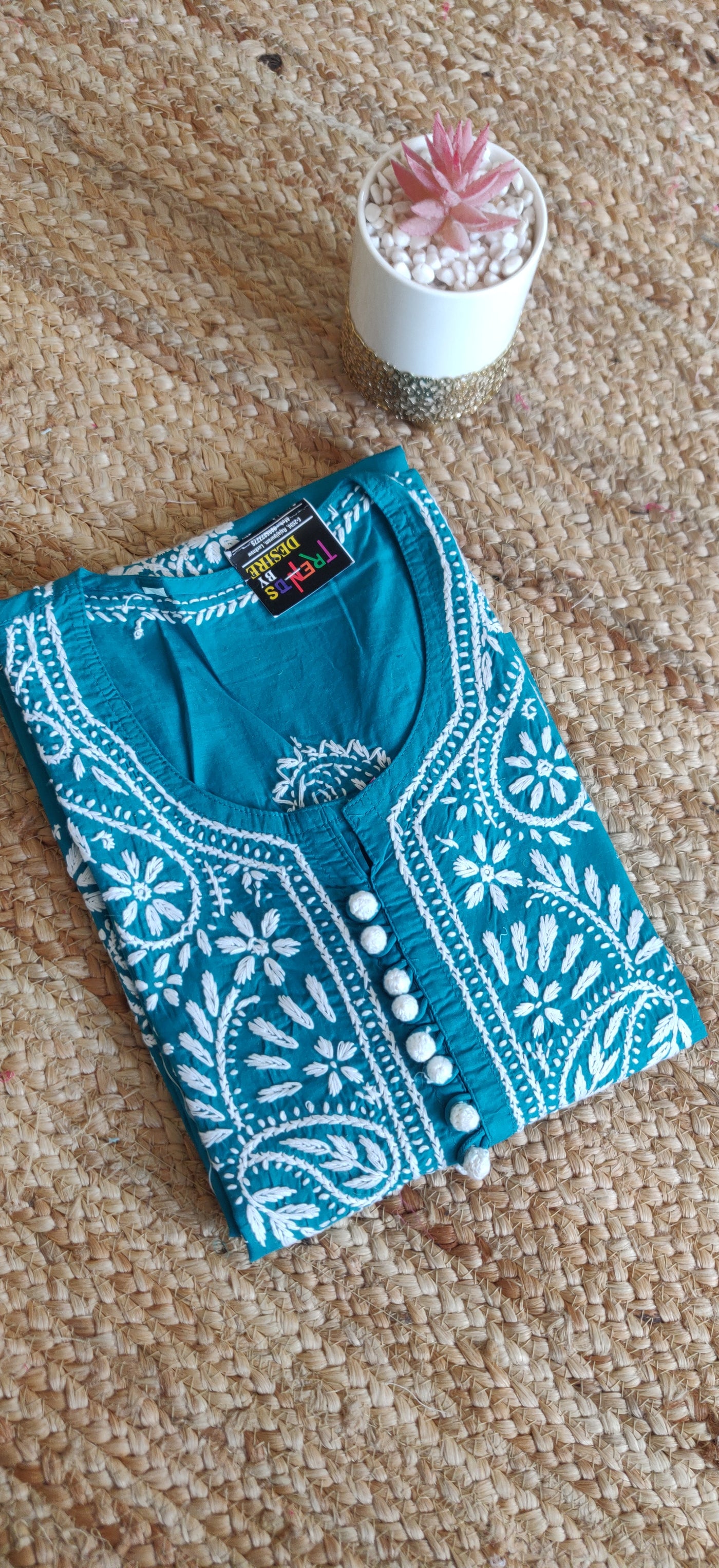 See Blue Cotton Chikankari Kurta