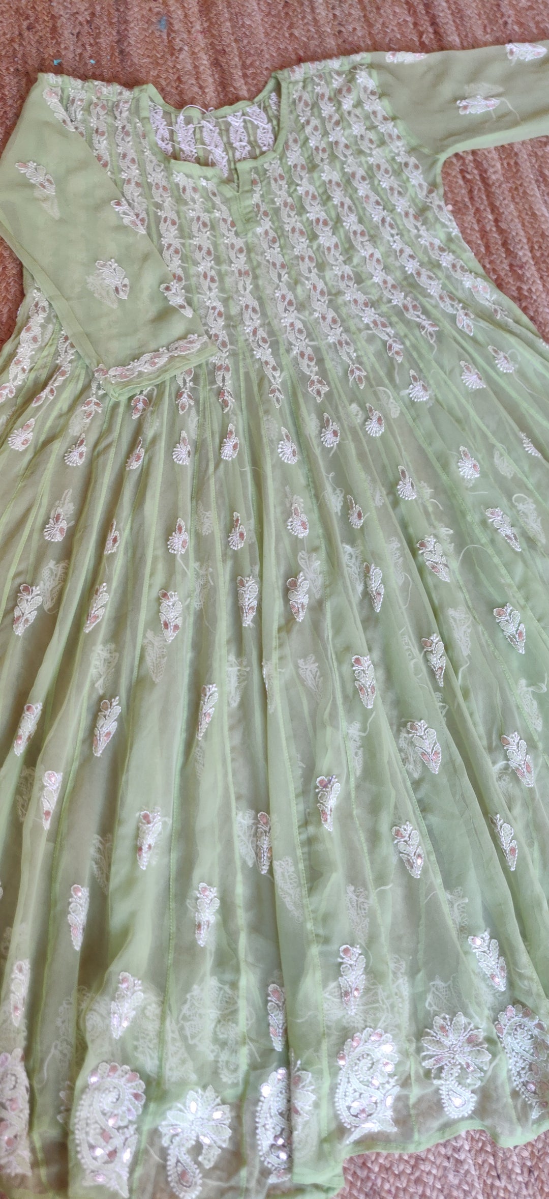 Green Georgette Chikankari Anarkali kurta