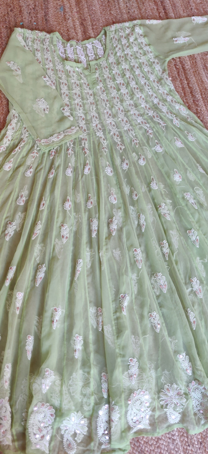 Green Georgette Chikankari Anarkali kurta