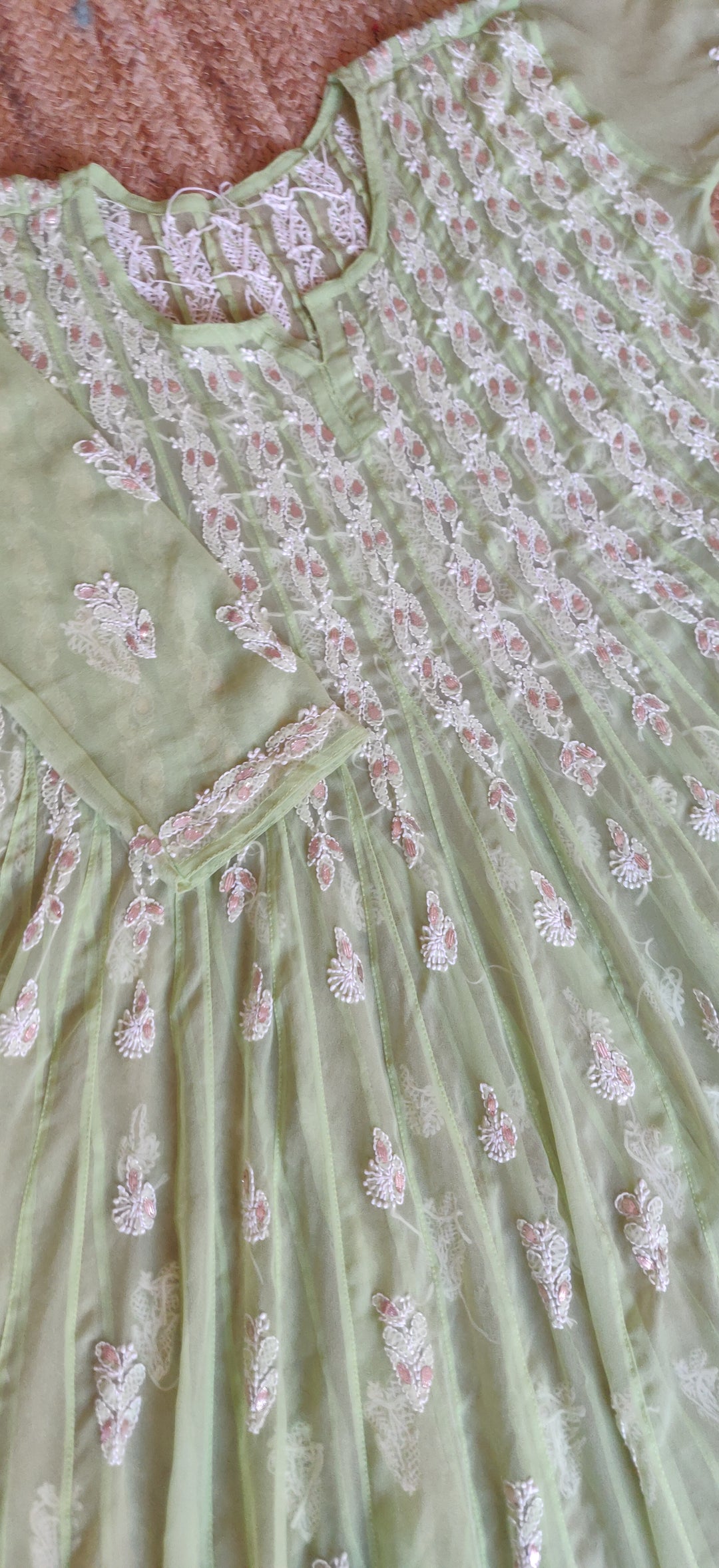 Green Georgette Chikankari Anarkali kurta