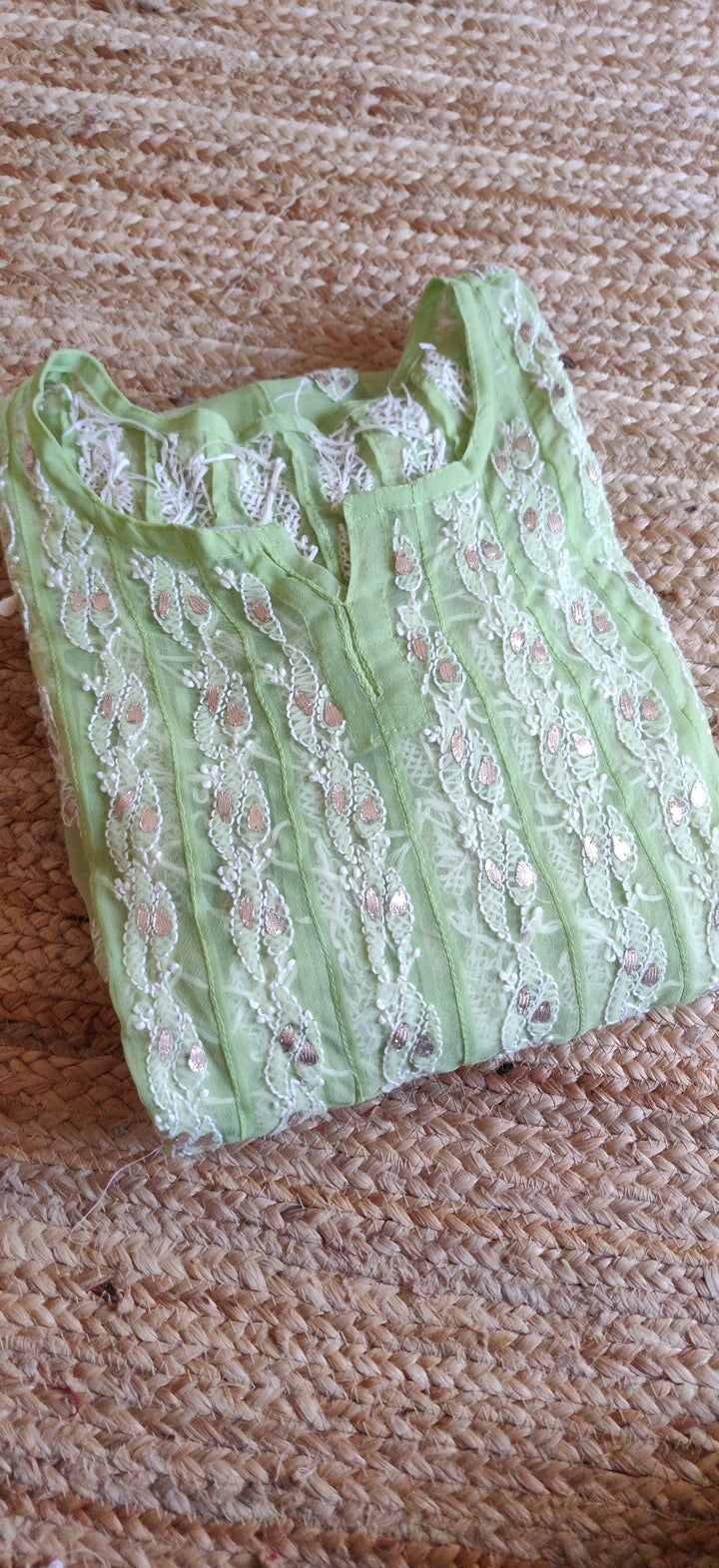 Green Georgette Chikankari Anarkali kurta