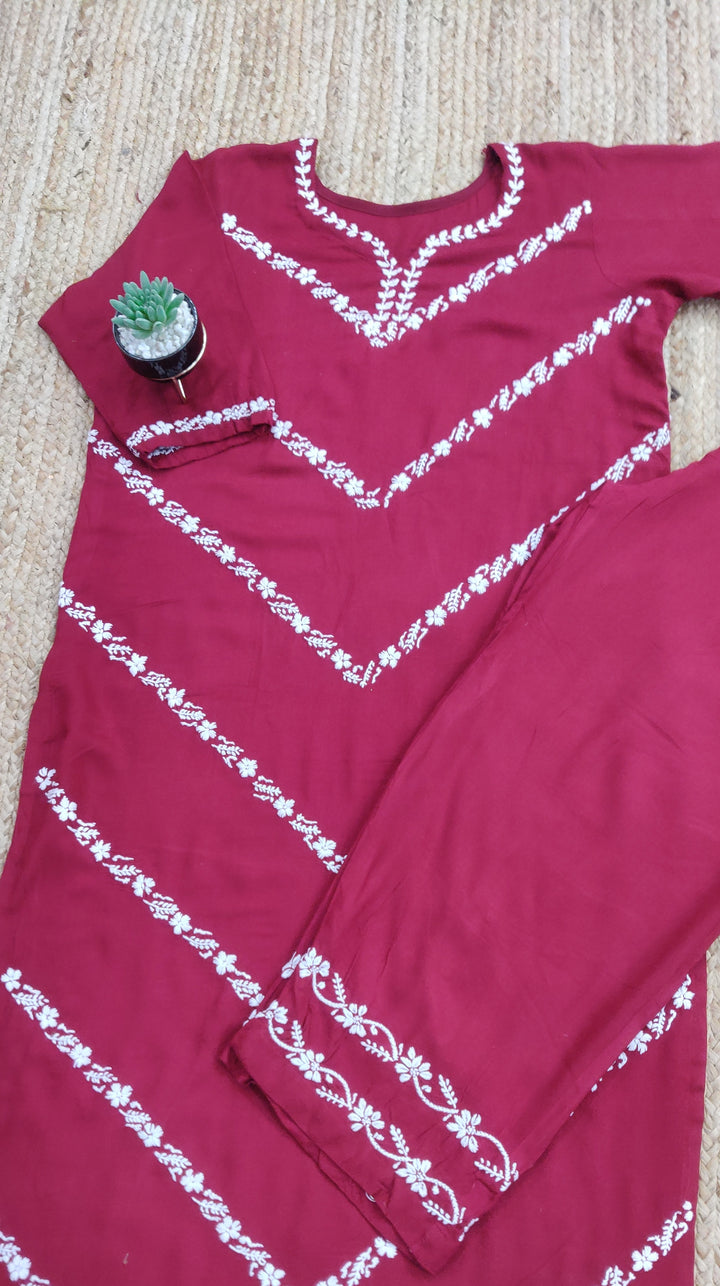 Maroon Rayon Chikankari Set