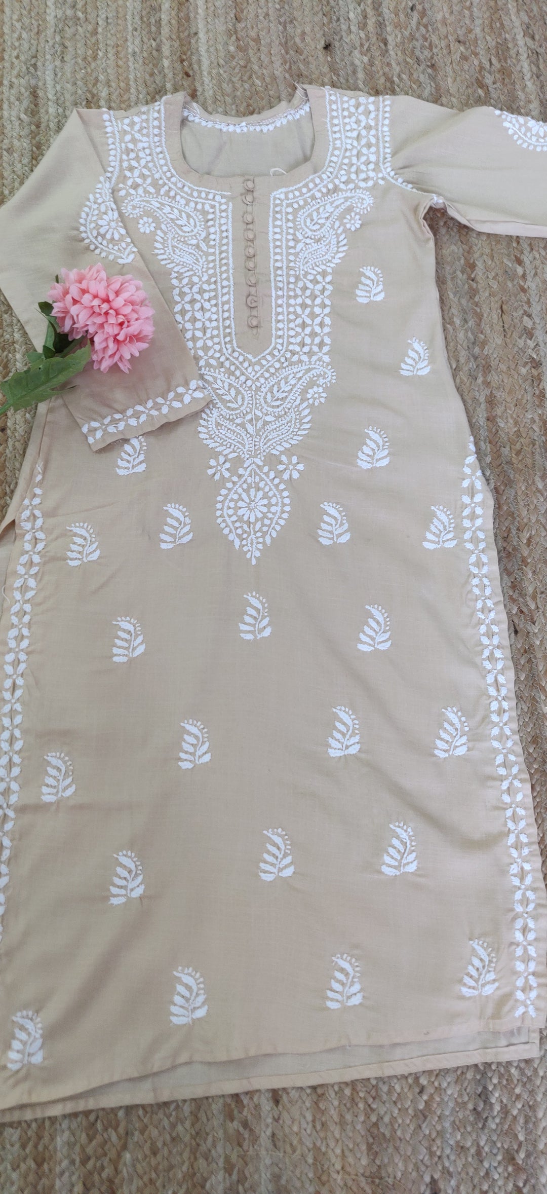 Beige Cotton Chikankari kurta