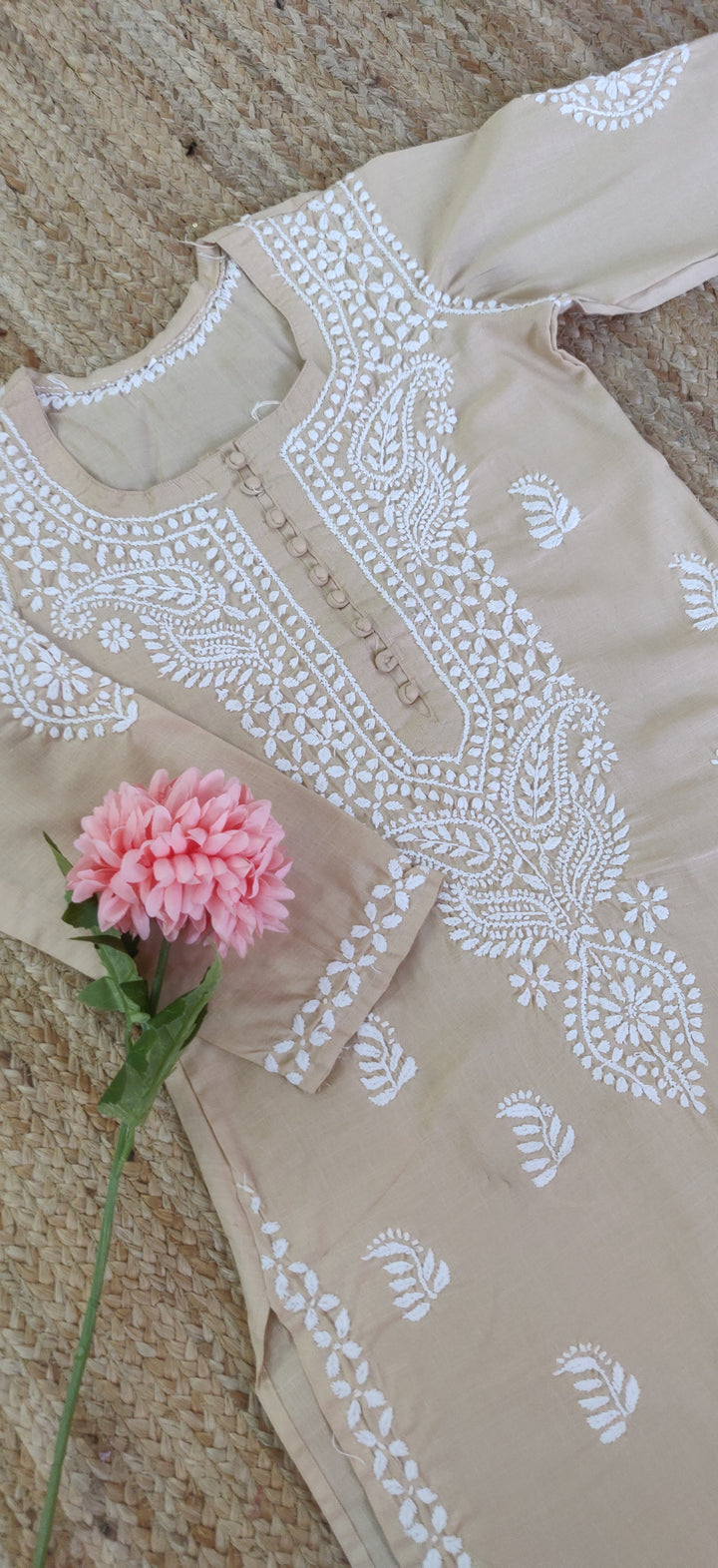 Beige Cotton Chikankari kurta