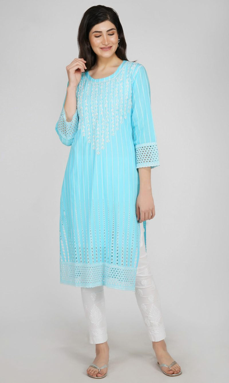 Sky Blue Cotton Chikankari Kurtas