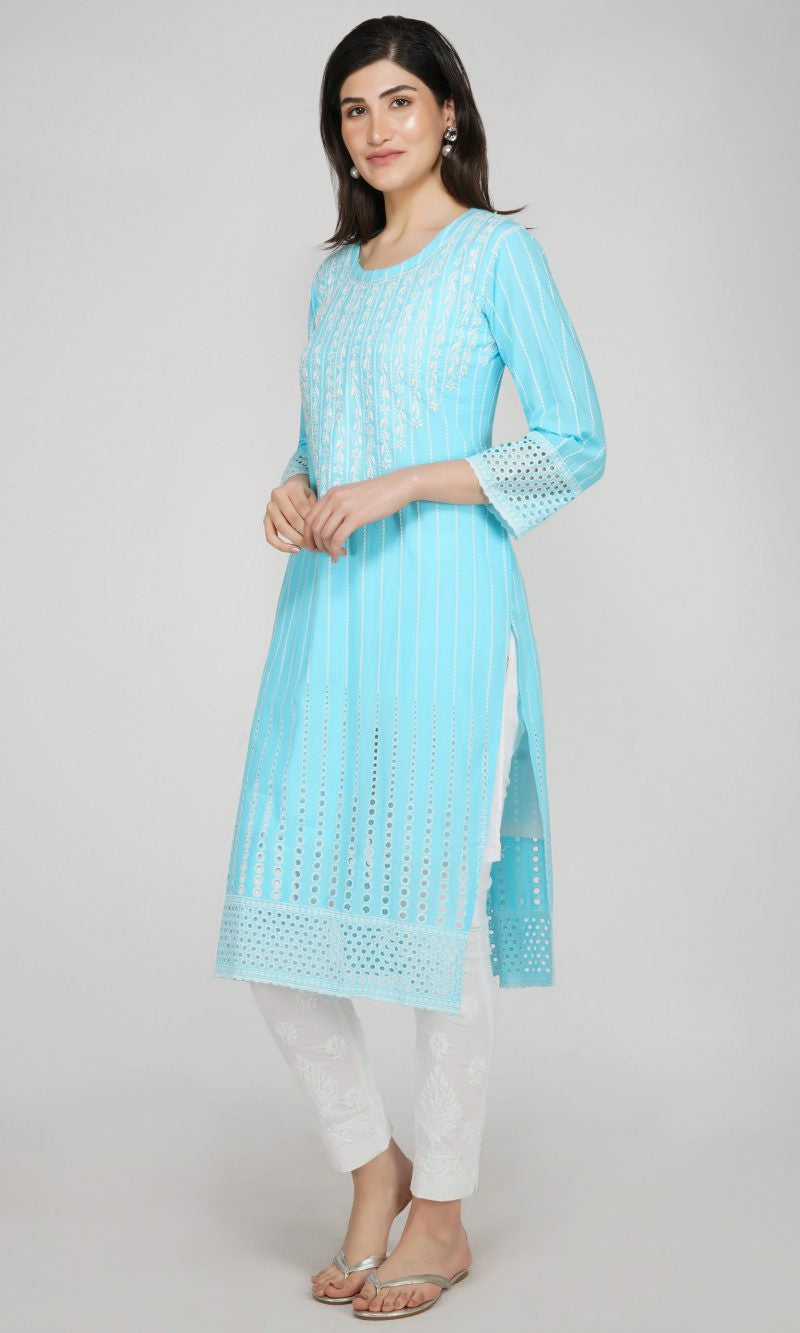 Sky Blue Cotton Chikankari Kurtas