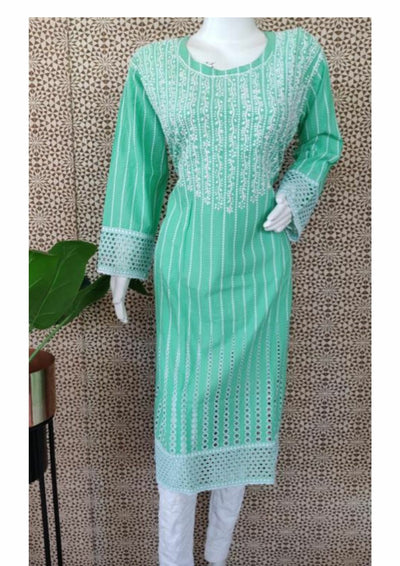 Green Cotton Chikankari Kurtas