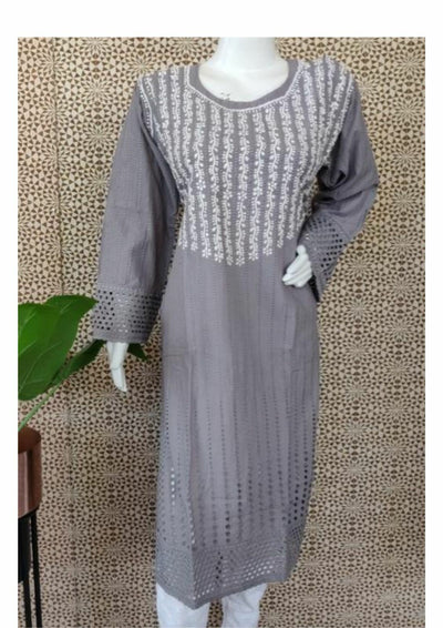 Grey Cotton Chikankari Kurtas