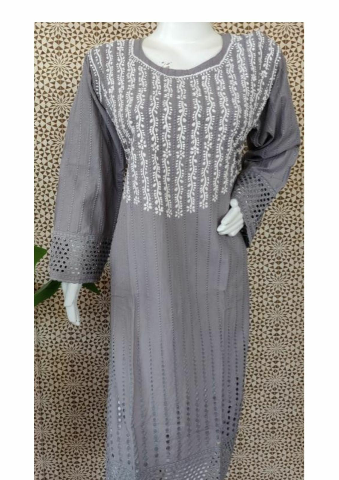 Grey Cotton Chikankari Kurtas