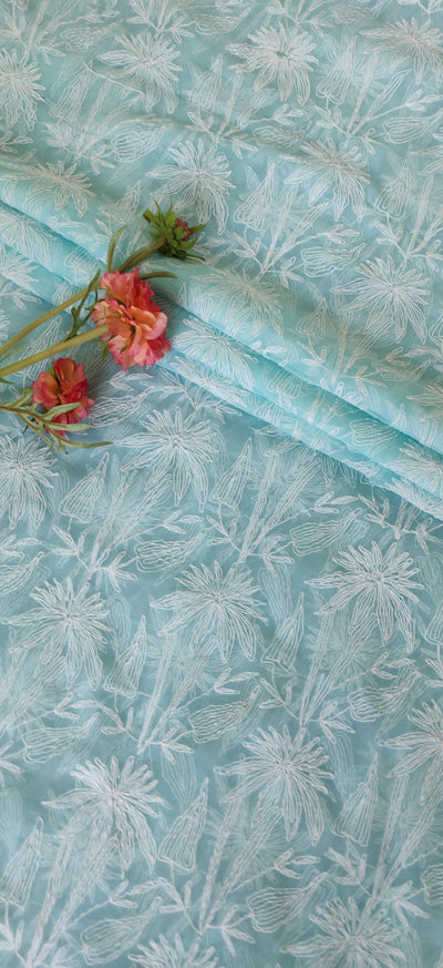 Sea Green Georgette Chikankari Saree