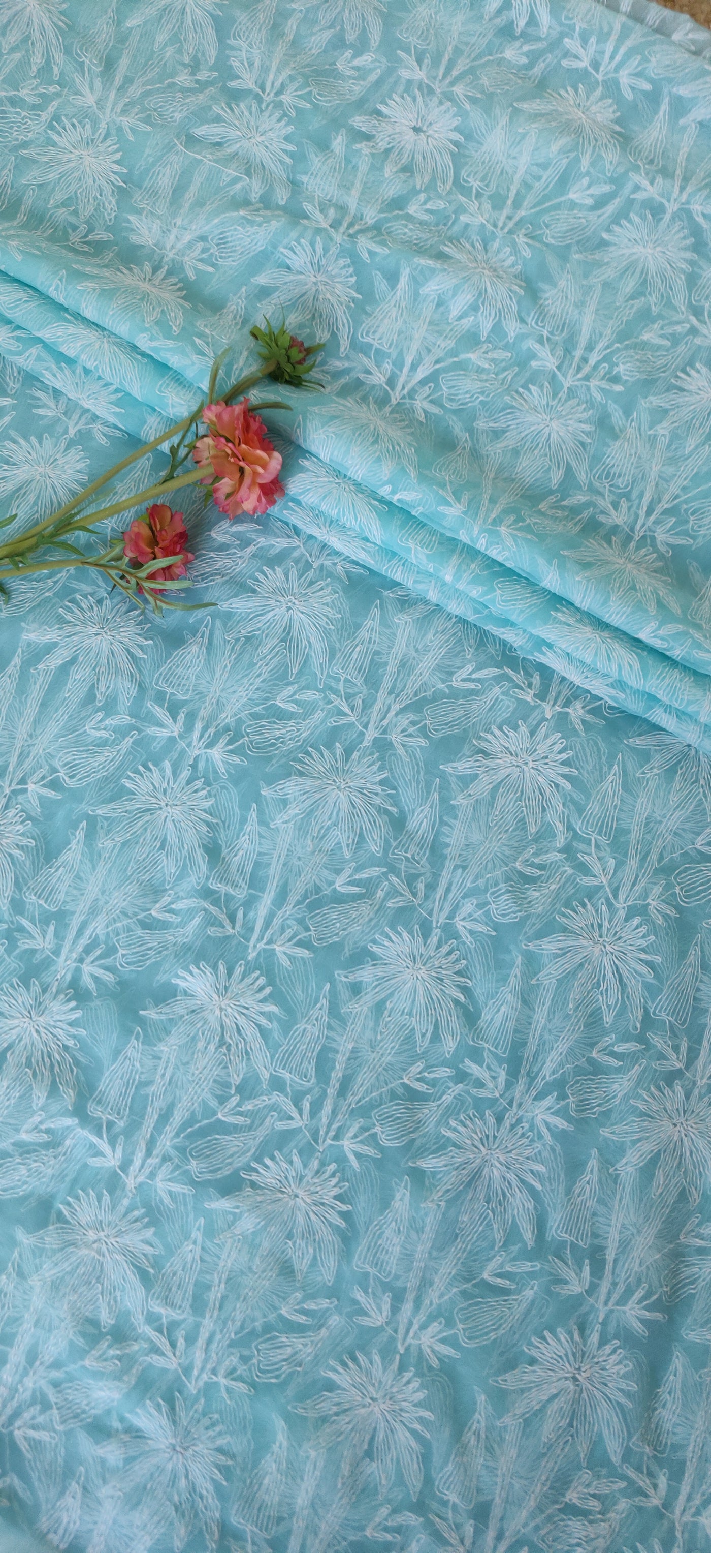 Sea Green Georgette Chikankari Saree