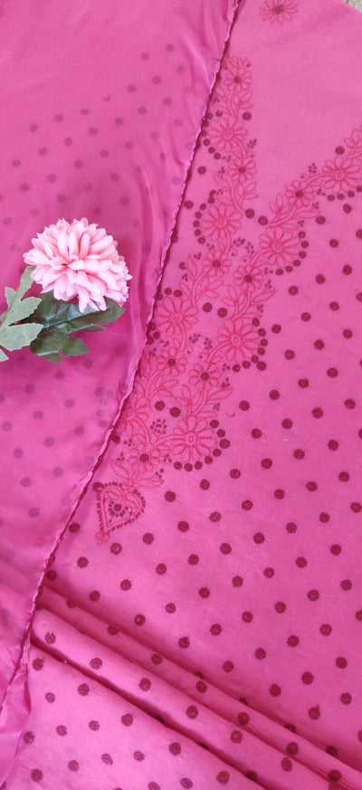 Maroon Cotton Chikankari Kurta Dupatta Fabric