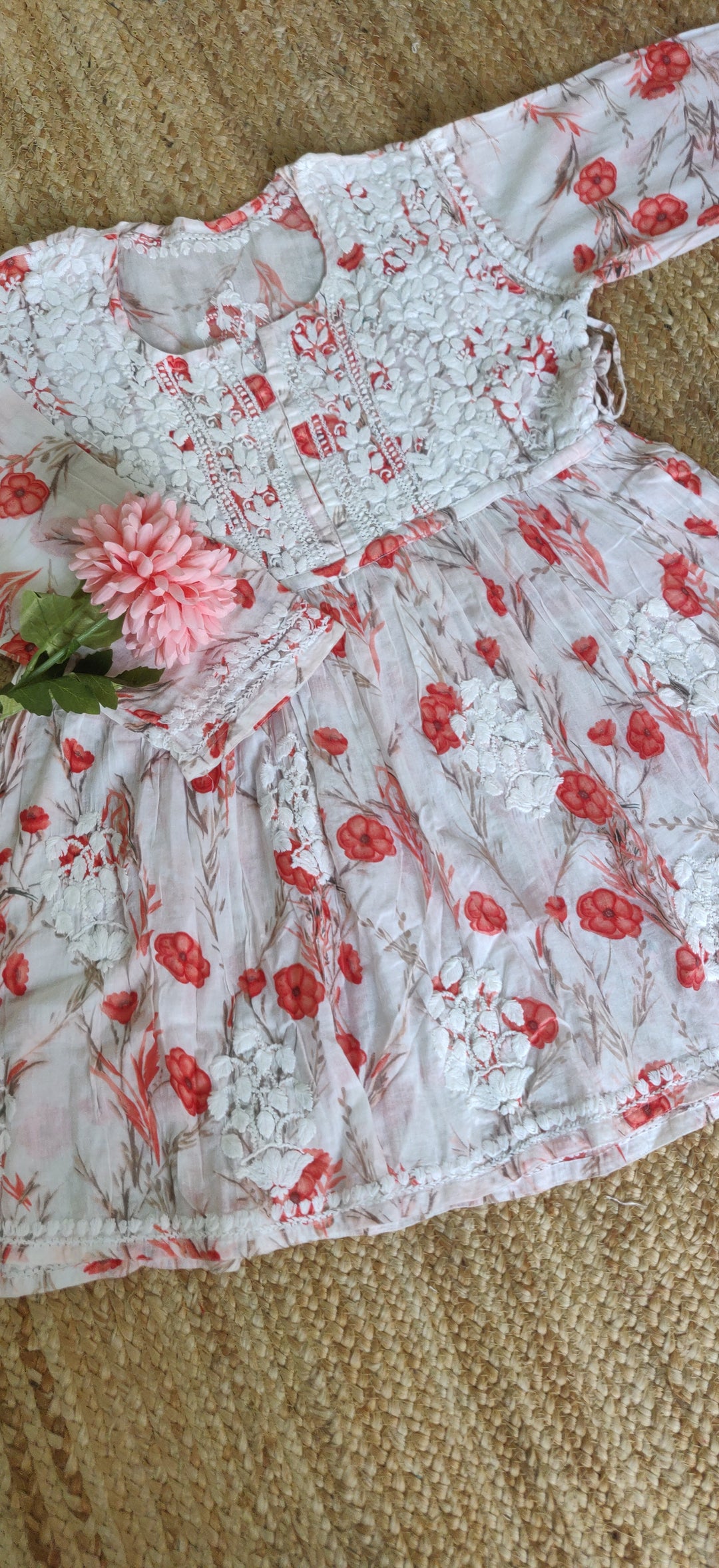 White Printed Cotton Chikankari Short kurta