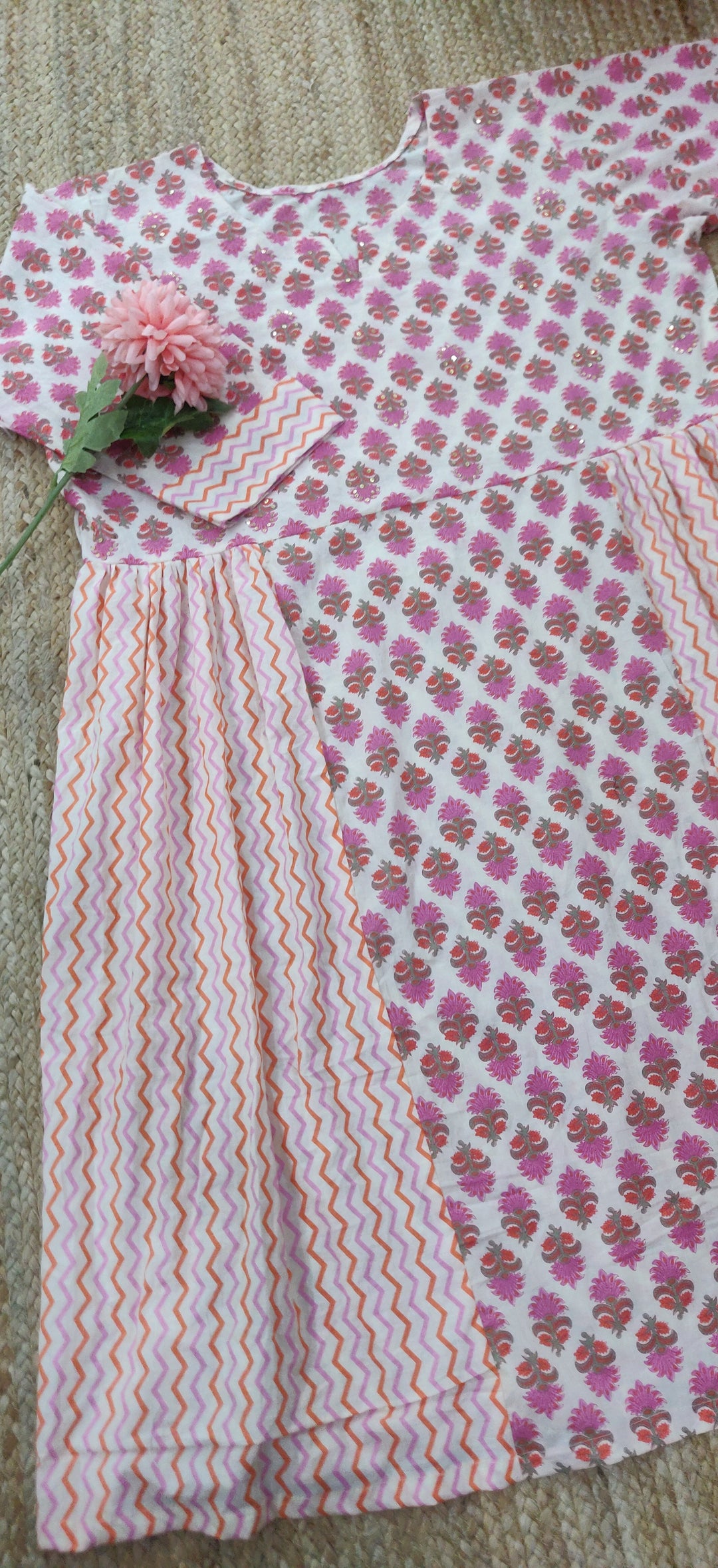 Off White Printed Cotton A-line Kurta