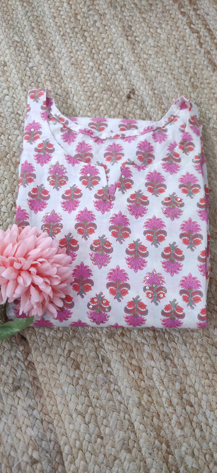 Off White Printed Cotton A-line Kurta