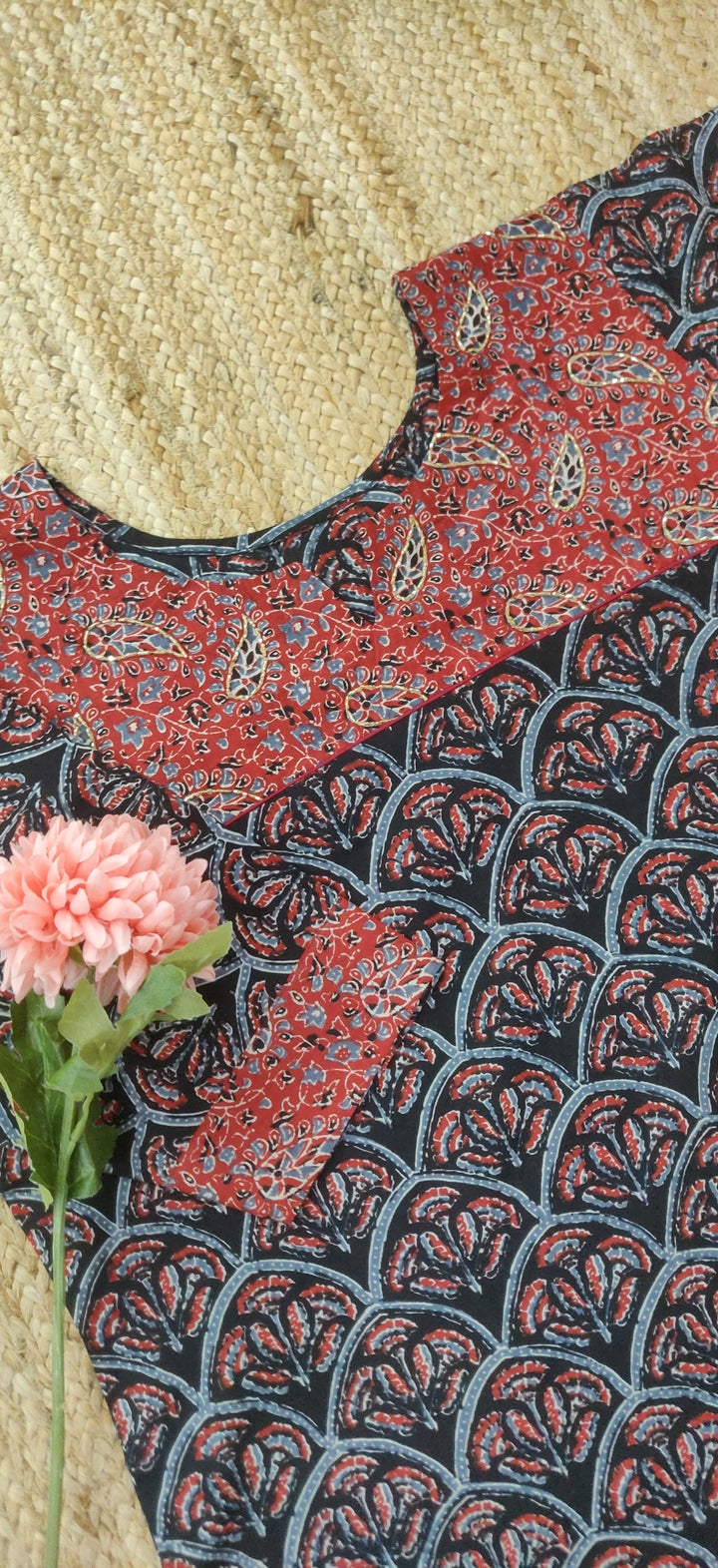 Black Printed Cotton Short kurta