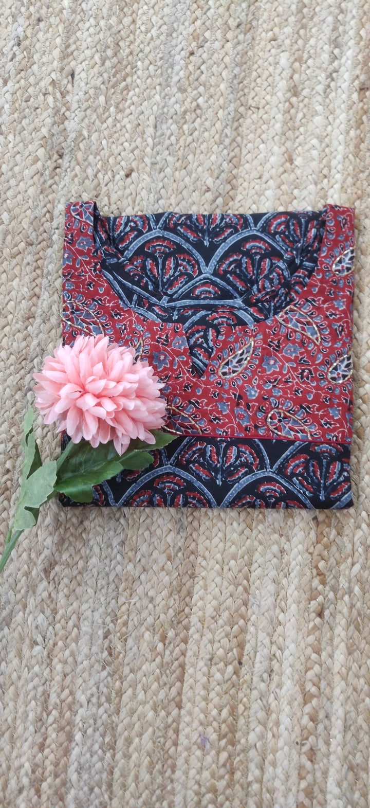 Black Printed Cotton Short kurta