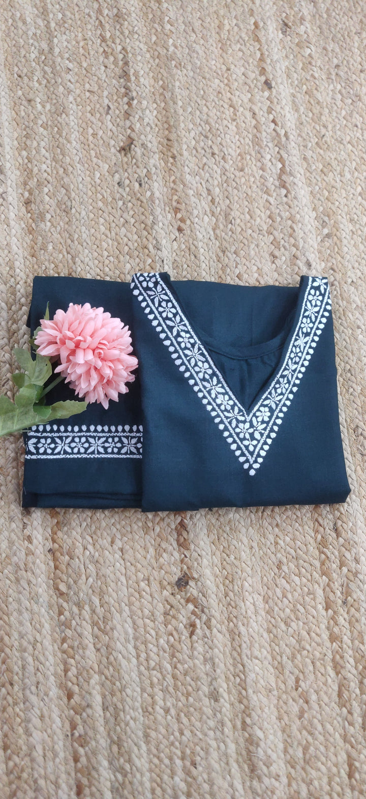 Linen Cotton Dark Green Chikankari Co-ord Set