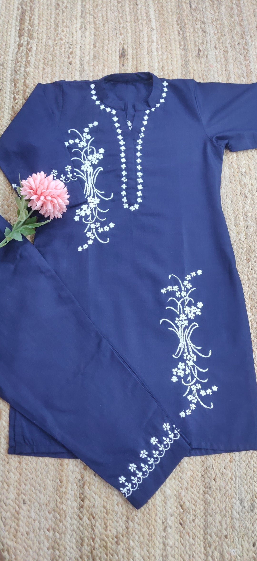 Linen Cotton Navy Blue Chikankari CO-ORD Set