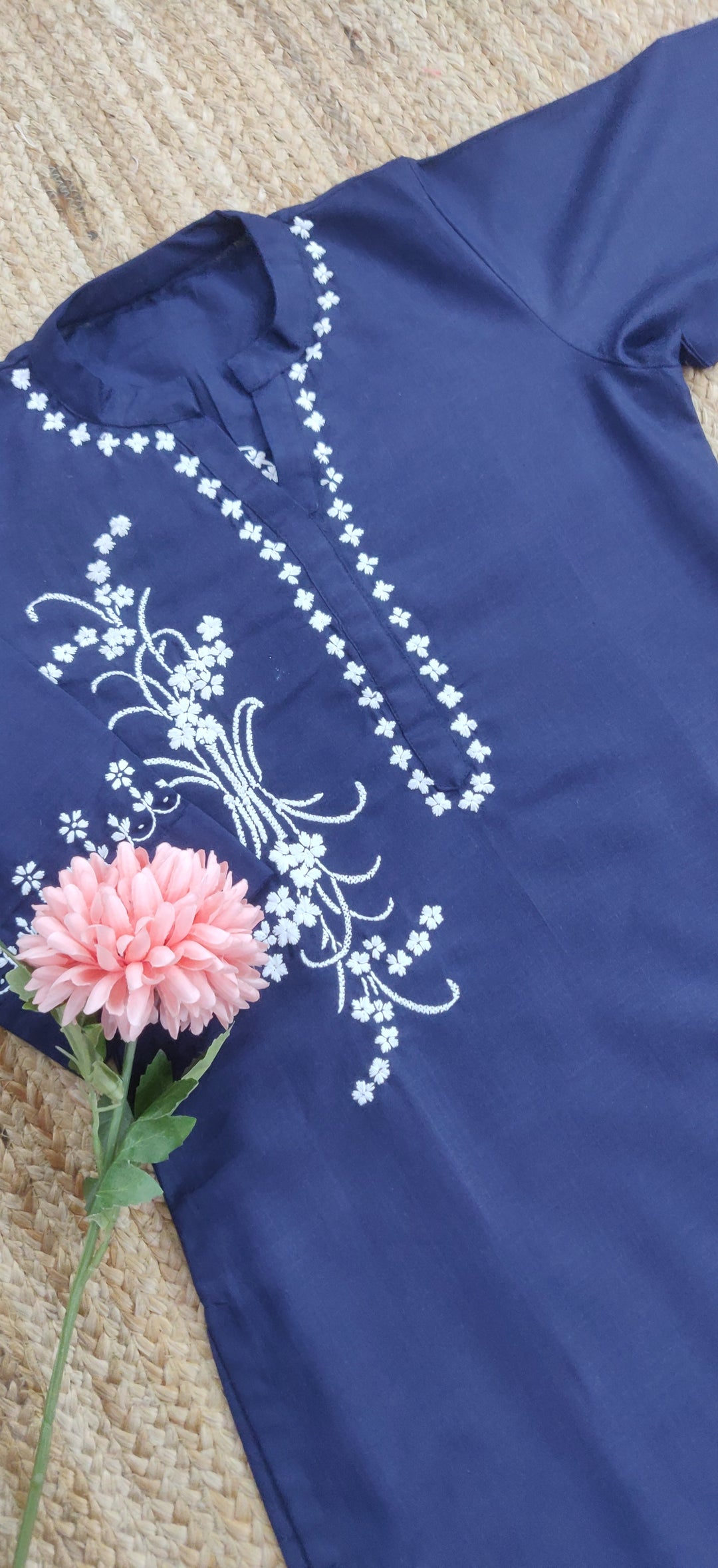 Linen Cotton Navy Blue Chikankari CO-ORD Set