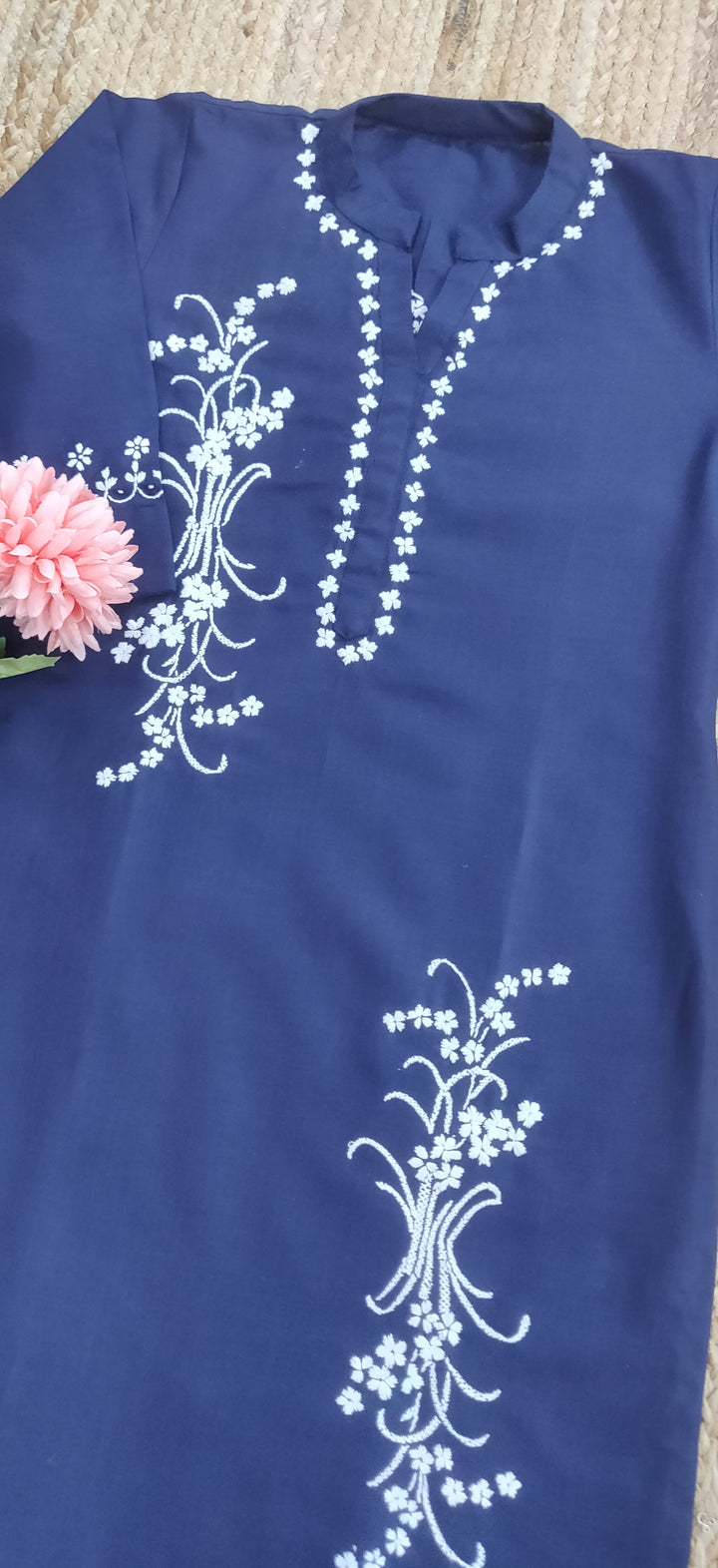 Linen Cotton Navy Blue Chikankari CO-ORD Set