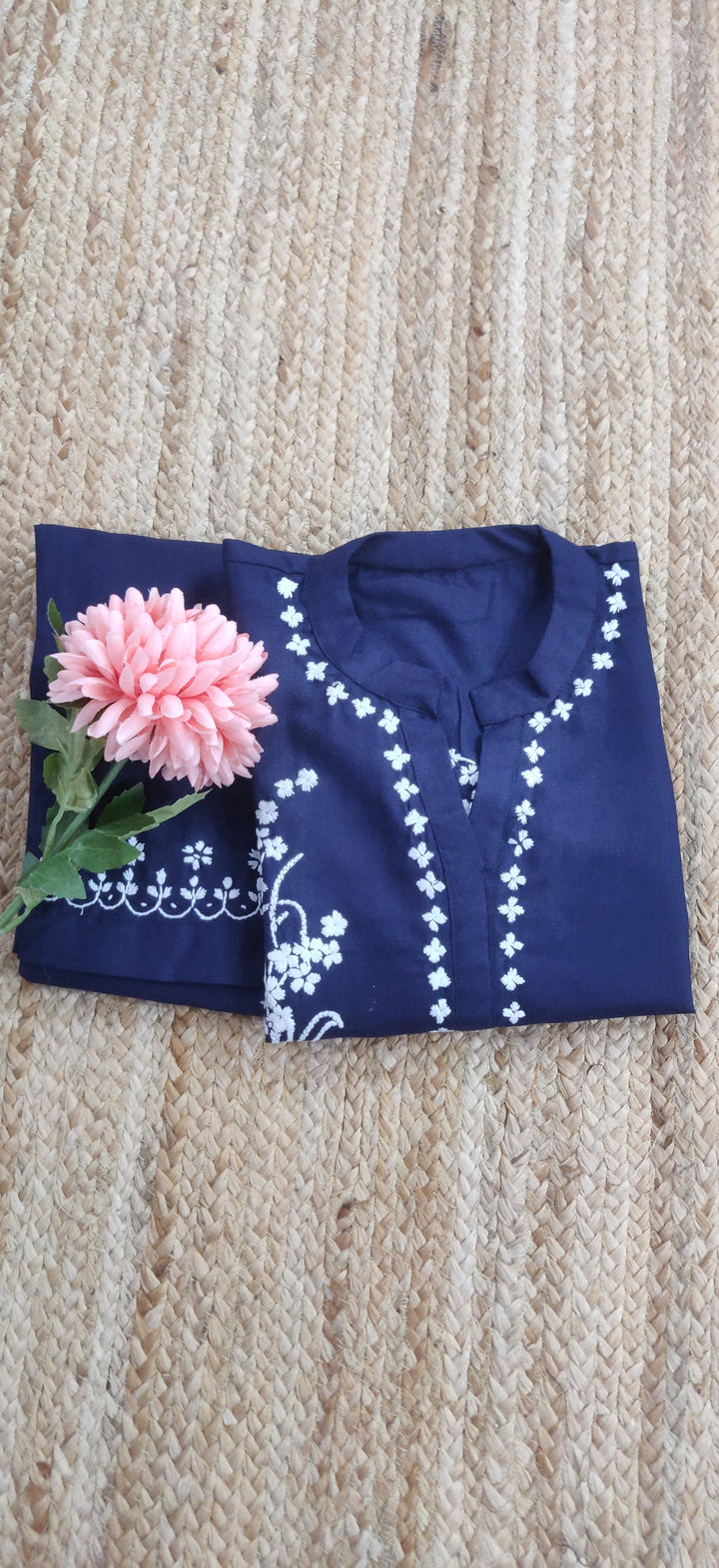 Linen Cotton Navy Blue Chikankari CO-ORD Set