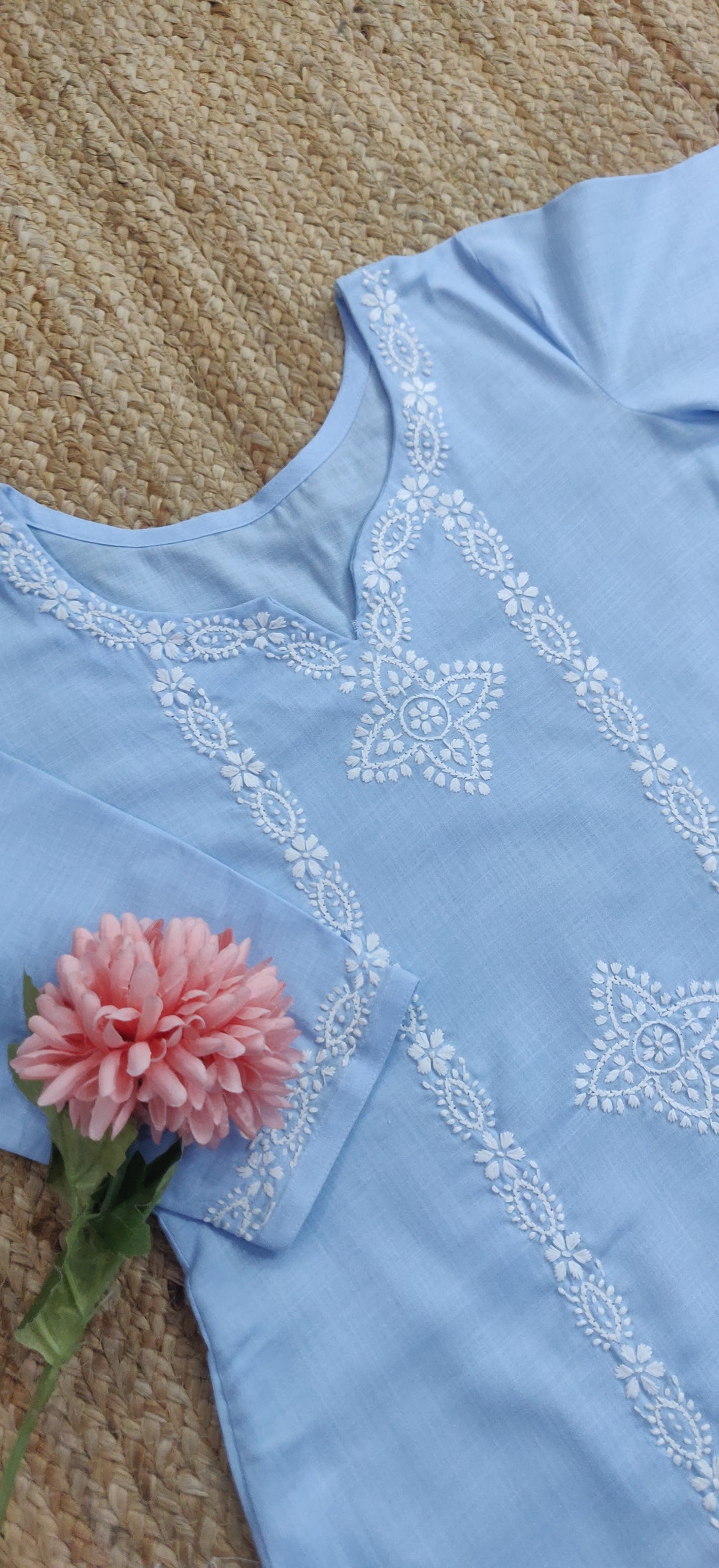 Linen Cotton Sky Blue Chikankari CO-ORD Set