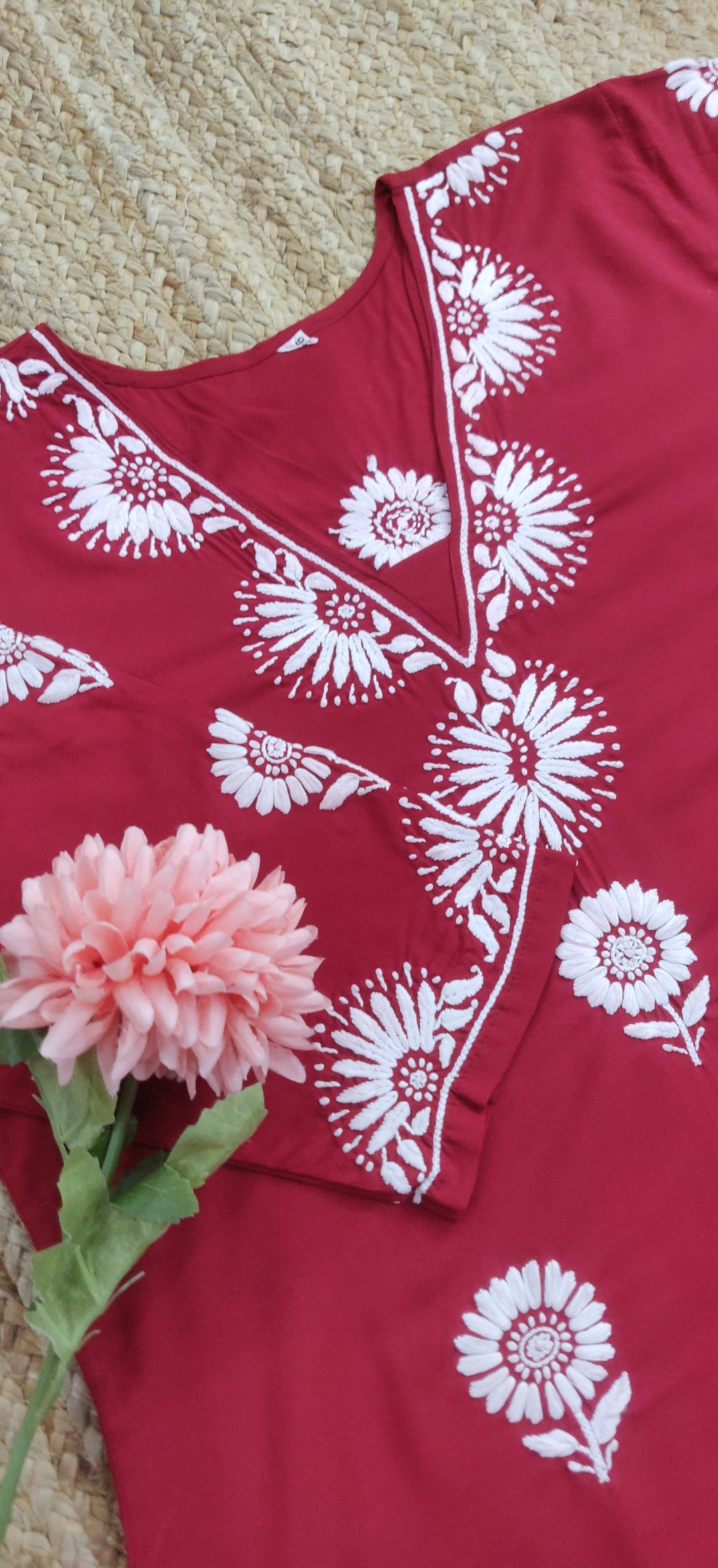 Maroon Rayon Chikankari Kurta-Custom Made