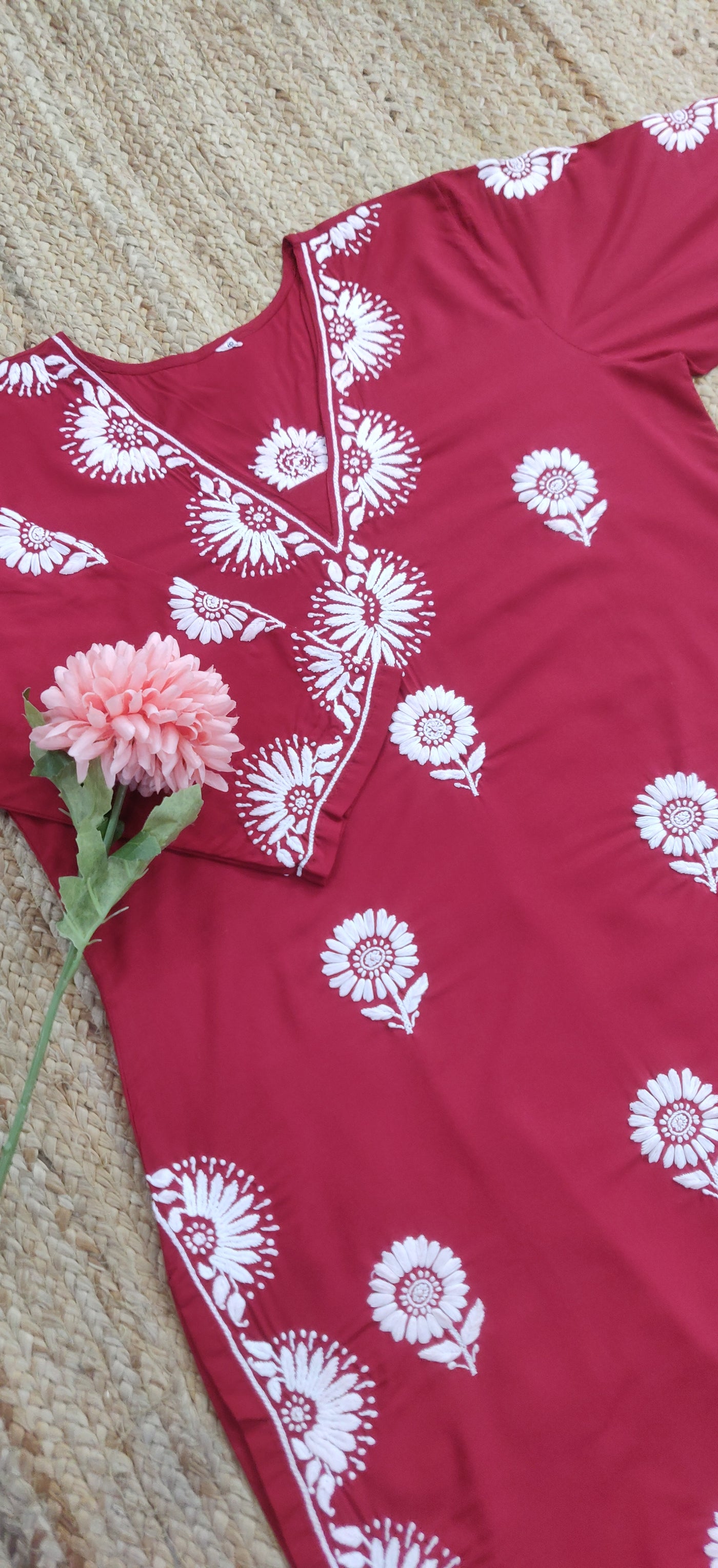 Maroon Modal Chikankari Kurta