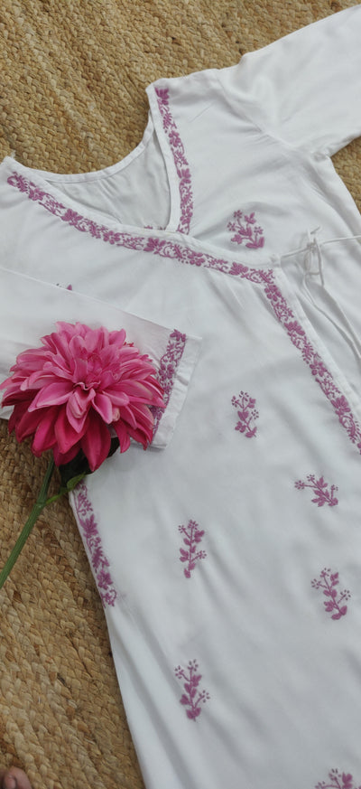 White Rayon  Chikankari Angrakha Set- Custom Made