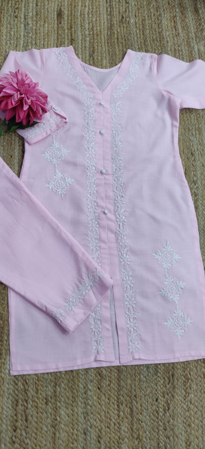 Linen Cotton Light Pink Chikankari CO-Ord Set