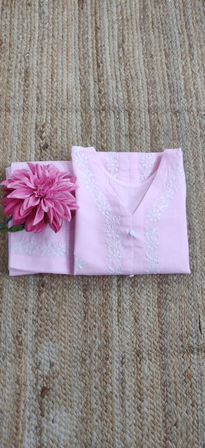 Linen Cotton Light Pink Chikankari CO-Ord Set