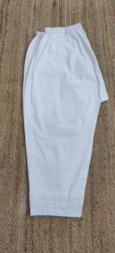 White Stretchable Cotton Chikankari Pant-Custom Made