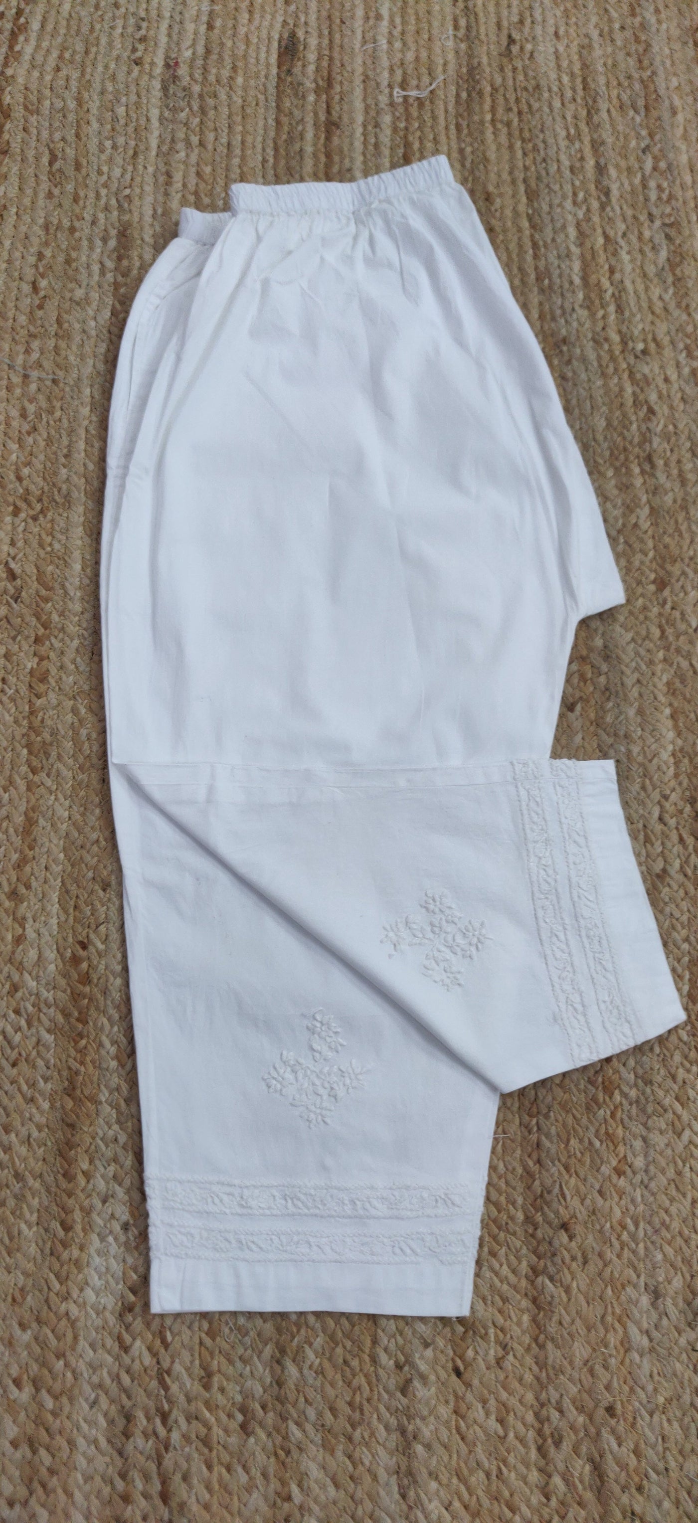 White Stretchable Cotton Chikankari Pant-Custom Made